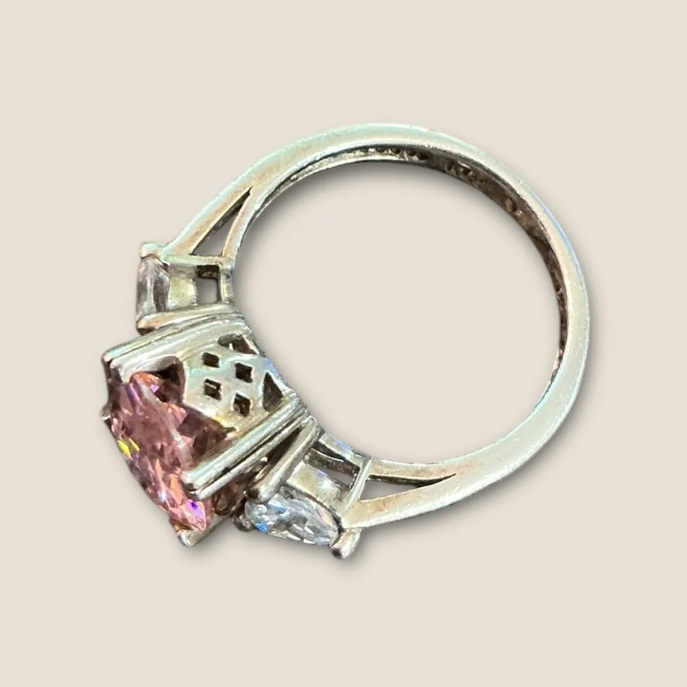Vintage Sterling Silver Pink and Clear CZ Ring